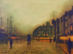 John Atkinson Grimshaw (1836-1893) British, A view of Liverpool docks at night, oil on board, signed