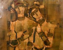 Madha Powle (20th century) Indian, A scene of two Figures, oil on canvas, signed and dated '68',
