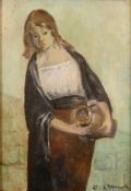 Christian Berard,'Bebe' (1902-1949) French, A study of a lady carrying water, oil on canvas board,