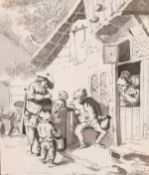 19th century, Style of Ostade, revellers outside of an inn, ink and wash Unframed, 4