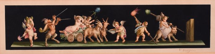 V. Bosogna, 19th century Italian school, cherubs riding a goat drawn chariot, being accompanied by