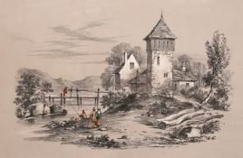 19th Century European School, A set of seven pencil, chalk and watercolour drawings of rural scenes,