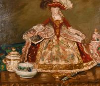 19th/20th century school, A still life study of a doll, and various items of porcelain, oil on