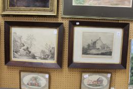 Two engravings in rosewood frames.