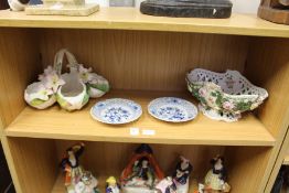A small pair of Meissen blue and white plates with pierced borders, and two decorative floral