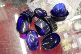 Blue glass silver salt liners.