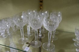 Nine Waterford Colleen hock glasses, 19cms high.
