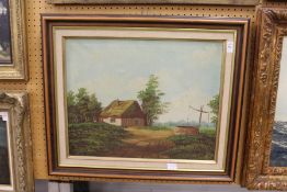 Rural landscape with a cottage, oil on canvas.