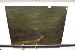 Deer and Cattle in a Parkland Setting oil on canvas, unframed.