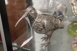 A Dutch silver model of a curlew with hinged wings and removable head.