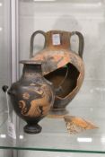 A small Greek attic style vase and similar larger vase (AF).