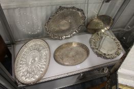 A good Sheffield plate salver engraved with a crest together with other plated wares to include