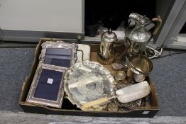 Plated wares to include hot water jug, claret jug, ice bucket, salver, photograph frames etc.