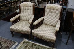 A good pair of Victorian mahogany framed open armchairs.