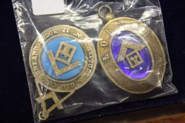 Two silver and enamel Masonic pendants.