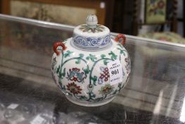 A Chinese Doucai style porcelain jar and cover.
