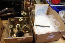 Brass candlesticks and other items.