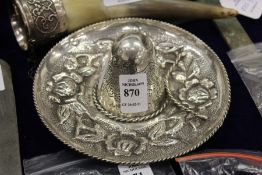 An embossed Mexican white metal hat / ashtray.