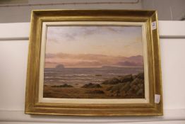 Coastal Scene with Fishing Boats oil on board.