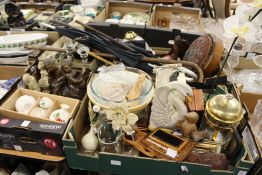 A quantity of miscellaneous collectables to include walking sticks, foot stool, hand bell etc etc.