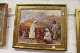 Flavia Blois, a pair of figures harvesting, oil on canvas.