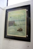 Sailing Ships by a Pier colour print.
