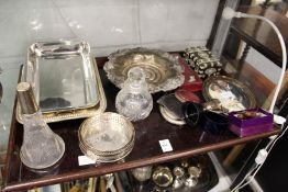 Miscellaneous items to include entree dish and cover, bottle coaster, eastern box, a silver