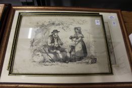 The Woodcutter black and white print and two others similar.