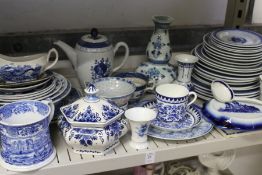 A quantity of blue and white china.