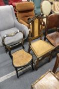 A Victorian mother-of-pearl inlaid occasional chair and another chair.