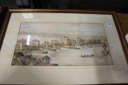 Continental River Scene with Bridge and Buildings watercolour, signed J. Taylor.