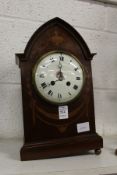 An Edwardian inlaid mahogany mantle clock (AF).