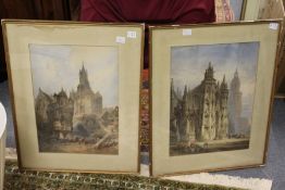 Continental Street Scenes with Cathedrals watercolours.