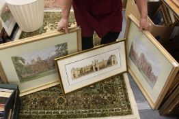 A pair of limited edition colour prints depicting buildings and another print.