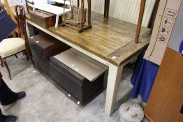 A good large hardwood and painted kitchen table.