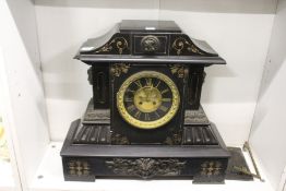 A large Victorian slate mantle clock (AF).