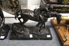 A good bronze of an Indian brave on horseback on a marble plinth.