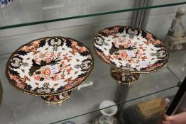A pair of Crown Derby comports decorated in Imari taste.