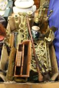 A quantity of brassware, early marbles etc.
