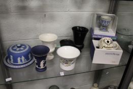 A group of Wedgwood Jasperware and other items to include presentation tankard and goblet.