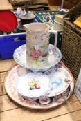 A large jug, a floral bowl, a cabaret tray etc.