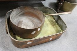 A good early copper fish pan and a large saucepan.