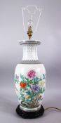 A LARGE CHINESE REPUBLIC STYLE FAMILLE ROSE PORCELAIN LAMP / VASE, decorated with display of