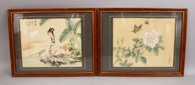 TWO GOOD CHINESE PAINTINGS ON SILK, one painting depicting native flora and butterflies, signed