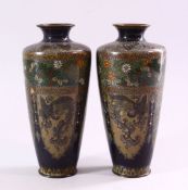 A PAIR OF JAPANESE MEIJI PERIOD CLOISONNE VASES, the vases with panel decoration depicting birds