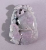 A CHINESE CARVED AND PIERCED JADITE / HARDSTONE AMULET, in the form of a guord and animal, 5cm x 3.