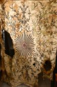 A LARGE ISLAMIC OTTOMAN GILT METAL SILK EMBROIDERED TEXTILE / COVER, the large textile finely