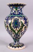 A TURKISH KUTAHIYA BALUSTER SHAPED VASE, painted in the Iznik style, 32cm high.
