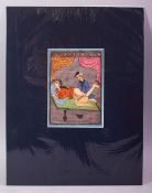 AN INDIAN HAND PAINTED MANUSCRIPT PAGE, depicting a couple in erotic scene, image size 18cm x 12.