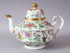 A 19TH / 20TH CENTURY CHINESE CANTON FAMILLE ROSE PORCELAIN TEAPOT, decorated with sprays of